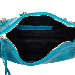 バレンシアガ ル カゴール XS ミニ 斜め掛け ショルダーバッグ クロコ型押し 671309 ブルー レザー レディース BALENCIAGA 中古