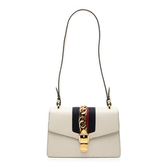 グッチ シェリーライン シルヴィ ショルダーバッグ 421882 アイボリー ネイビー レザー キャンバス レディース GUCCI 【中古】