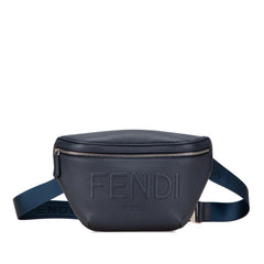 フェンディ ロゴ ボディバッグ ウエストバッグ 7VA562 ネイビー レザー レディース FENDI 【中古】