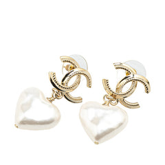 シャネル ココマーク ハート モチーフ スイング スタッドピアス ゴールド フェイクパール メッキ レディース CHANEL 【中古】