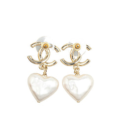 シャネル ココマーク ハート モチーフ スイング スタッドピアス ゴールド フェイクパール メッキ レディース CHANEL 【中古】
