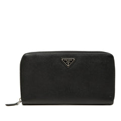 プラダ 三角ロゴプレート サフィアーノ トラベルケース オーガナイザー 長財布 ブラック レザー レディース PRADA 【中古】