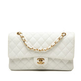 シャネル ココマーク ダブルフラップ マトラッセ25 チェーン ショルダーバッグ ホワイト キャビアスキン レディース CHANEL 中古
