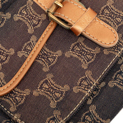 セリーヌ マカダム ハンドバッグ ネイビー系 オレンジ デニム レザー レディース CELINE 【中古】