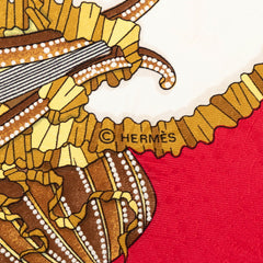 エルメス カレ90 太陽王の祝祭 Les Fêtes du Roi Soleil スカーフ レッド アイボリー シルク レディース HERMES 【中古】