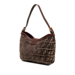フェンディ ズッカ マンマバケット ショルダーバッグ ワンショルダー 8BR036 ブラウン ベロア レザー レディース FENDI 【中古】