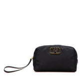 ヴァレンティノ Vロゴ ポーチ ブラック ナイロン レザー レディース VALENTINO 中古
