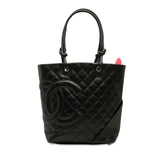 シャネル カンボンライン ココマーク トートバッグ ハンドバッグ ブラック ラムスキン レディース CHANEL 中古
