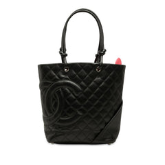 シャネル カンボンライン ココマーク トートバッグ ハンドバッグ ブラック ラムスキン レディース CHANEL 中古
