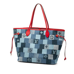 ルイ ヴィトン モノグラム デニム ネヴァーフルMM ショルダーバッグ トートバッグ M44981 ブルー レッド デニム レザー レディース LOUIS VUITTON 【中古】