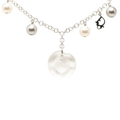 ディオール ローズ フラワー モチーフ ネックレス シルバー メタル プラスチック フェイクパール レディース Dior 【中古】