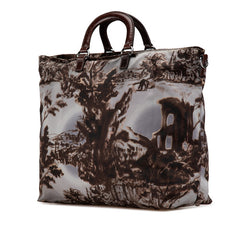 プラダ 三角ロゴプレート 風景柄 ハンドバッグ トートバッグ ショルダーバッグ 2WAY BN2044 ブラウン グレー ブルー ナイロン レザー レディース PRADA 【中古】