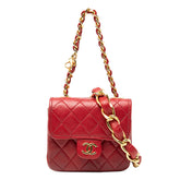 シャネル ミニミニマトラッセ チェーン ショルダーバッグ レッド ゴールド ラムスキン レディース CHANEL 【中古】