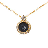 ディオール ロゴ ネックレス ゴールド ブラック メッキ ラインストーン レディース Dior 【中古】