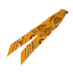 エルメス ツイリー LES LEOPARDS レオパード スカーフ オレンジ ブラック ホワイト シルク レディース HERMES 【中古】