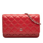 シャネル ココマーク タイムレスクラシック チェーン ショルダーバッグ A33814 レッド ラムスキン レディース CHANEL 【中古】