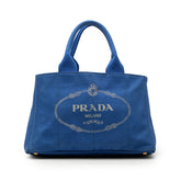プラダ 三角ロゴプレート カナパ トートバッグ ハンドバッグ ブルー ゴールド キャンバス レディース PRADA 【中古】
