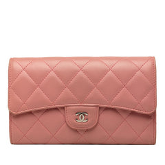 シャネル ココマーク マトラッセ 三つ折り 長財布 A31506 ピンク ラムスキン レディース CHANEL 中古