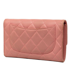 シャネル ココマーク マトラッセ 三つ折り 長財布 A31506 ピンク ラムスキン レディース CHANEL 中古