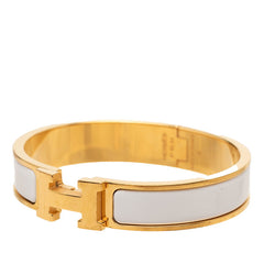 エルメス クリックH PM ブレスレット バングル ゴールド ホワイト メッキ エナメル レディース HERMES 中古