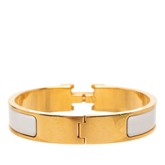 エルメス クリックH PM ブレスレット バングル ゴールド ホワイト メッキ エナメル レディース HERMES 中古