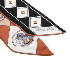 エルメス ツイリー Colliers et Chiens コリエ・エ・シアン スカーフ ブラック ブラウン シルク レザー レディース HERMES 【中古】