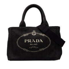 プラダ 三角ロゴプレート CANAPA カナパSS ハンドバッグ ショルダーバッグ 2WAY ブラック キャンバス レディース PRADA 中古