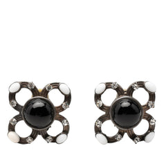 シャネル フラワー モチーフ イヤリング シルバー ブラック メタル ラインストーン レディース CHANEL 【中古】