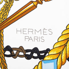 エルメス カレ90 Le Timbalier ティンパニ奏者 スカーフ 大判スカーフ ブルー系 ホワイト系 シルク レディース HERMES 中古