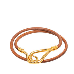 エルメス ジャンボ ブレスレット チョーカー ゴールド ブラウン レザー メッキ レディース HERMES 中古