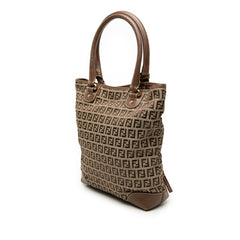 フェンディ ズッキーノ トートバッグ ハンドバッグ 8BH139 ベージュ ブラウン キャンバス レザー レディース FENDI 【中古】