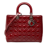 ディオール カナージュ レディディオール ラージ ハンドバッグ ショルダーバッグ 2WAY レッド エナメル レディース Dior 【中古】