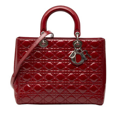ディオール カナージュ レディディオール ラージ ハンドバッグ ショルダーバッグ 2WAY レッド エナメル レディース Dior 【中古】
