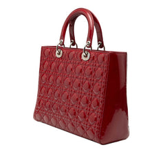 ディオール カナージュ レディディオール ラージ ハンドバッグ ショルダーバッグ 2WAY レッド エナメル レディース Dior 【中古】