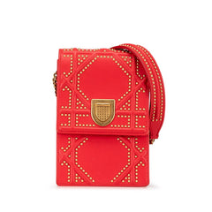 ディオール ディオラマ スタッズ 斜め掛け チェーン ショルダーバッグ レッド ゴールド レザー レディース Dior 【中古】