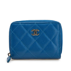 シャネル ココマーク マトラッセ ラウンドファスナー コインケース ブルー キャビアスキン レディース CHANEL 【中古】