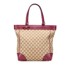 グッチ GGキャンバス リボン トートバッグ 257062 ベージュ ワインレッド キャンバス レザー レディース GUCCI 【中古】