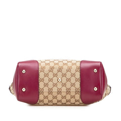 グッチ GGキャンバス リボン トートバッグ 257062 ベージュ ワインレッド キャンバス レザー レディース GUCCI 【中古】