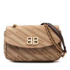 バレンシアガ BBロゴ チェーン ショルダーバッグ ハンドバッグ 516919 ベージュ ブラウン キャンバス レザー レディース BALENCIAGA 【中古】