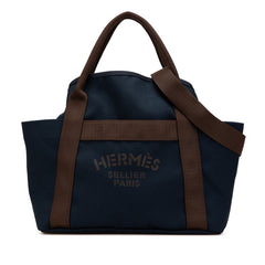 エルメス サックドパンサージュ グルーム ハンドバッグ ショルダーバッグ 2WAY ネイビー ブラウン キャンバス レディース HERMES 【中古】