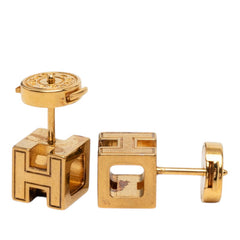 エルメス ガ―ジュドアッシュ Hキューブ スタッドピアス ゴールド ベージュ メッキ GP レディース HERMES 【中古】