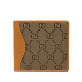 グッチ GGキャンバス 二つ折り財布 ベージュ ブラウン キャンバス レザー レディース GUCCI 【中古】