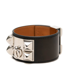 エルメス コリエ ド シアン ブレスレット #L ブラック シルバー ボックスカーフ レディース HERMES 中古