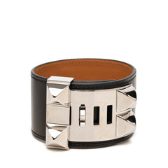 エルメス コリエ ド シアン ブレスレット #L ブラック シルバー ボックスカーフ レディース HERMES 中古