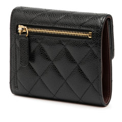 シャネル マトラッセ ココマーク 三つ折り財布 ブラック ゴールド金具 キャビアスキン レディース CHANEL 【中古】