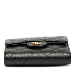 シャネル マトラッセ ココマーク 三つ折り財布 ブラック ゴールド金具 キャビアスキン レディース CHANEL 【中古】