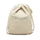 サンローラン ロゴ 巾着ショルダーバッグ チェーン アイボリー ベージュ系 レザー レディース SAINT LAURENT 中古