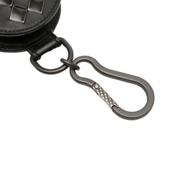 ボッテガヴェネタ イントレチャート イヤホンケース キーホルダー チャーム ブラック レザー レディース BOTTEGAVENETA 中古