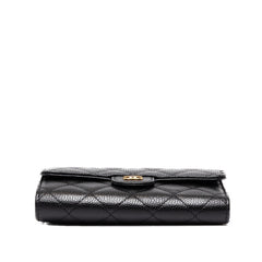 シャネル ココマーク マトラッセ ミディアム クラシック フラップウォレット 三つ折り財布 AP0232 ブラック ゴールド キャビアスキン レディース CHANEL 中古
