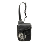 ディオール × Shawn Stussy ショーン ステューシー サドル 斜め掛け ショルダーバッグ ブラック レザー レディース Dior 【中古】